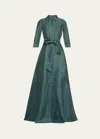 Rickie Freeman For Teri Jon A-line Metallic Jacquard Shirt Gown In Breen/blue