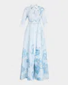 Rickie Freeman For Teri Jon A-line Metallic Jacquard Shirt Gown In Lt Blue Multi