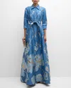 RICKIE FREEMAN FOR TERI JON A-LINE METALLIC JACQUARD SHIRT GOWN