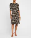 Rickie Freeman For Teri Jon A-line Textured Metallic Jacquard Dress In Black Mult