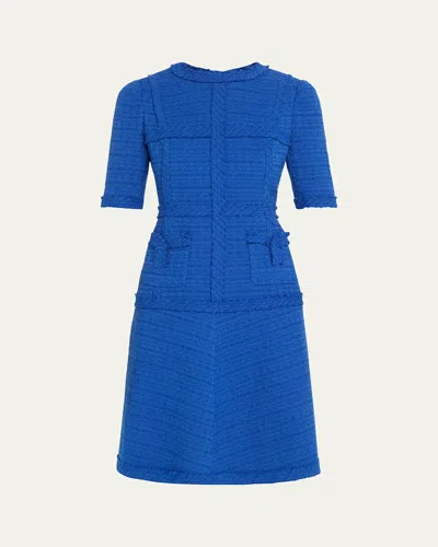 Rickie Freeman For Teri Jon A-line Tweed Dress In Cobalt