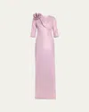 Rickie Freeman For Teri Jon Applique Metallic Jacquard Column Gown In Orchid