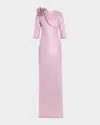 Rickie Freeman For Teri Jon Applique Metallic Jacquard Column Gown In Orchid