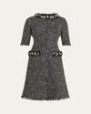 Rickie Freeman For Teri Jon Bead & Pearl-embellished Tweed Midi Dress In Black Multi