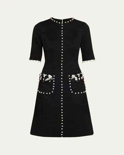 Rickie Freeman For Teri Jon Bead-embellished Boucle Dress In Black