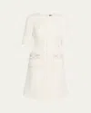 Rickie Freeman For Teri Jon Bead-embellished Boucle Dress In White Cream