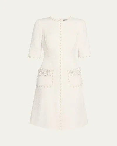 Rickie Freeman For Teri Jon Bead-embellished Boucle Dress In White Cream