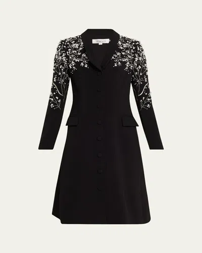 Rickie Freeman For Teri Jon Bead-embroidered Crepe Blazer Dress In Black