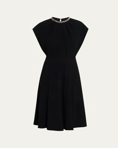 Rickie Freeman For Teri Jon Beaded Crepe A-line Midi Dress In Black