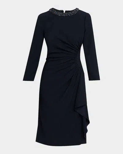 Rickie Freeman For Teri Jon Beaded Draped Crepe Dress In Blue
