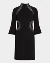 Rickie Freeman For Teri Jon Beaded Flare-sleeve Crepe Dress In Black