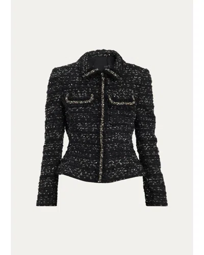 Rickie Freeman For Teri Jon Beaded Metallic Boucle Jacket In Black