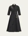 Rickie Freeman For Teri Jon Beaded Taffeta Midi Shirtdress In Black