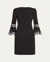Rickie Freeman For Teri Jon Bell-sleeve Floral Applique Crepe Dress In Black
