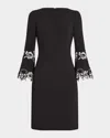 Rickie Freeman For Teri Jon Bell-sleeve Floral Applique Crepe Dress In Black