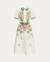 Rickie Freeman For Teri Jon Belted Floral-print Cotton Midi Shirtdress In Ivory Multi