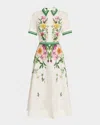 Rickie Freeman For Teri Jon Belted Floral-print Cotton Midi Shirtdress In Ivory Multi