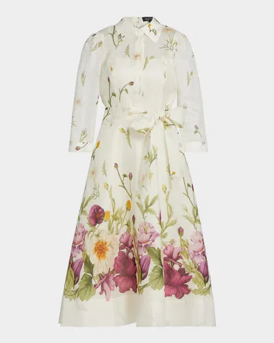 Rickie Freeman For Teri Jon Belted Floral-print Midi Shirtdress In Multi