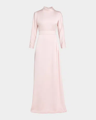 Rickie Freeman For Teri Jon Belted High-collar Gown In Pink
