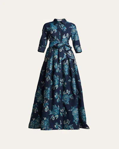 Rickie Freeman For Teri Jon Belted Jacquard Shirtdress Gown In Multi