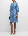 Rickie Freeman For Teri Jon Blouson-sleeve Metallic Jacquard Midi Dress In Slate Blue