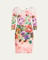 Rickie Freeman For Teri Jon Bodycon Floral-print Scuba Dress In White Multi