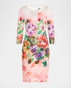 Rickie Freeman For Teri Jon Bodycon Floral-print Scuba Dress In White Multi