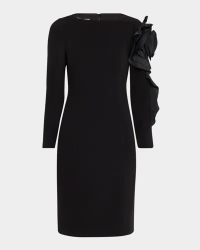 Rickie Freeman For Teri Jon Bodycon Ruffle Applique Crepe Dress In Black