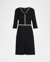 Rickie Freeman For Teri Jon Bouclé V-neck Beaded Bow Midi Dress In Black