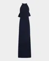Rickie Freeman For Teri Jon Bow-back Crepe Halter Column Gown In Navy