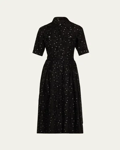 Rickie Freeman For Teri Jon Burnout Polka Dot Midi Shirtdress In Black White