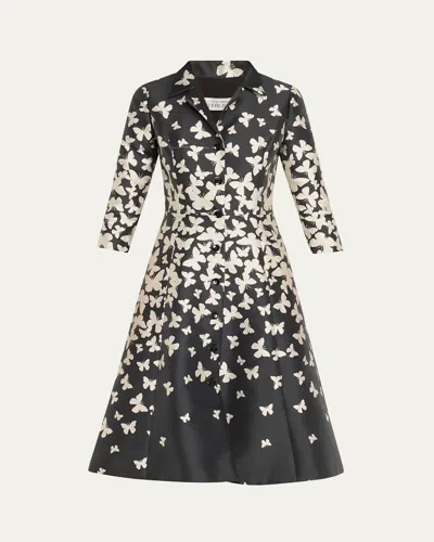 Rickie Freeman For Teri Jon Butterfly Mikado Midi Shirtdress In Black Silv