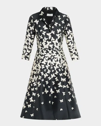 RICKIE FREEMAN FOR TERI JON BUTTERFLY MIKADO MIDI SHIRTDRESS