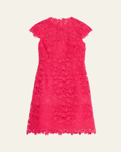 Rickie Freeman For Teri Jon Cap-sleeve Floral Lace Dress In Strawberry