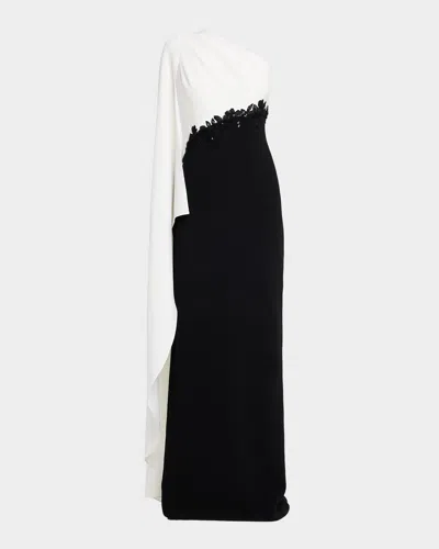 Rickie Freeman For Teri Jon Cape-sleeve Column Gown In Black