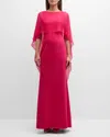 RICKIE FREEMAN FOR TERI JON CAPE-SLEEVE CREPE COLUMN GOWN