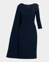 Rickie Freeman For Teri Jon Cape-sleeve Crepe Midi Dress In Blue