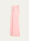 Rickie Freeman For Teri Jon Cape-sleeve Floral Applique Trumpet Gown In Rose Pink