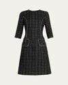 Rickie Freeman For Teri Jon Chain-trim Metallic Plaid Boucle Dress In Black Silv