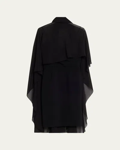 Rickie Freeman For Teri Jon Chiffon Tie-neck Cape Slip Dress In Black