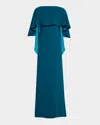 RICKIE FREEMAN FOR TERI JON CREPE BACK SATIN CAPE GOWN