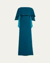 Rickie Freeman For Teri Jon Crepe Back Satin Cape Gown In Teal