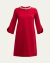 Rickie Freeman For Teri Jon Crystal-embellished Crepe Midi Shift Dress In Red