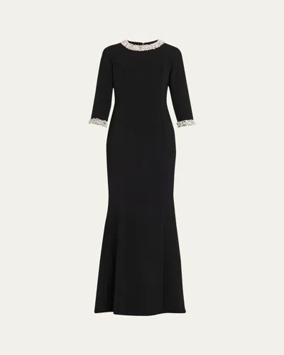 Rickie Freeman For Teri Jon Crystal-trim Crepe Mermaid Gown In Black