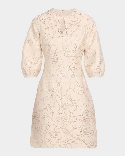 Rickie Freeman For Teri Jon Cutout Puff-sleeve Metallic Jacquard Dress In Multi