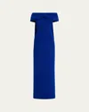 Rickie Freeman For Teri Jon Draped Off-shoulder Crepe Gown In Royal Blue