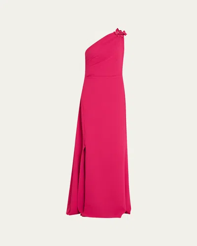 Rickie Freeman For Teri Jon Draped One-shoulder Floral Applique Gown In Lipstick