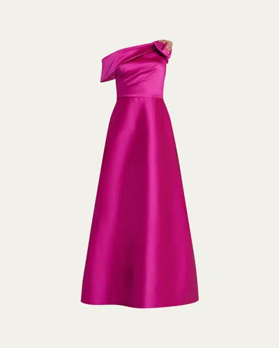 Rickie Freeman For Teri Jon Draped One-shoulder Bow Gown In Multi
