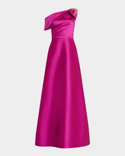 Rickie Freeman For Teri Jon Draped One-shoulder Bow Gown In Multi