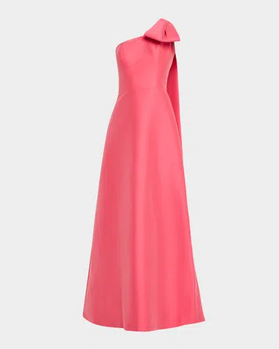 Rickie Freeman For Teri Jon Draped One-shoulder Mikado Gown In Orange